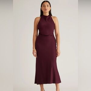 Quince NWT Washable Stretch Silk High Neck Midi Dress in wine size M